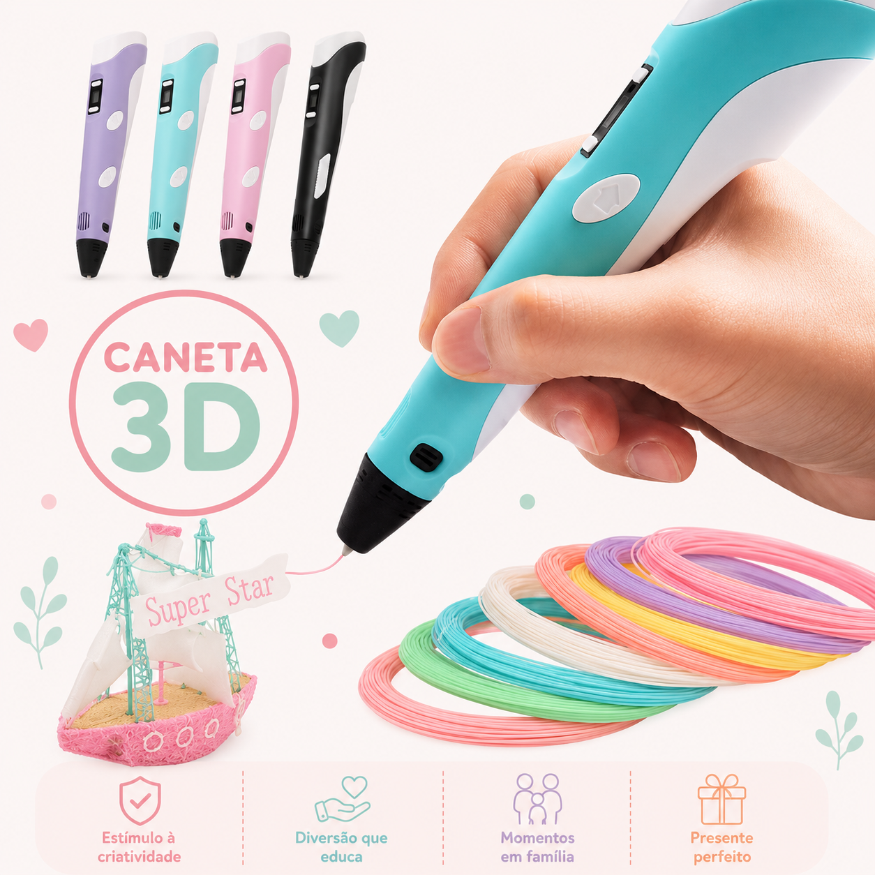 Caneta 3D Criativa Infantil | Desenhe, Crie e Dê Vida à Imaginação