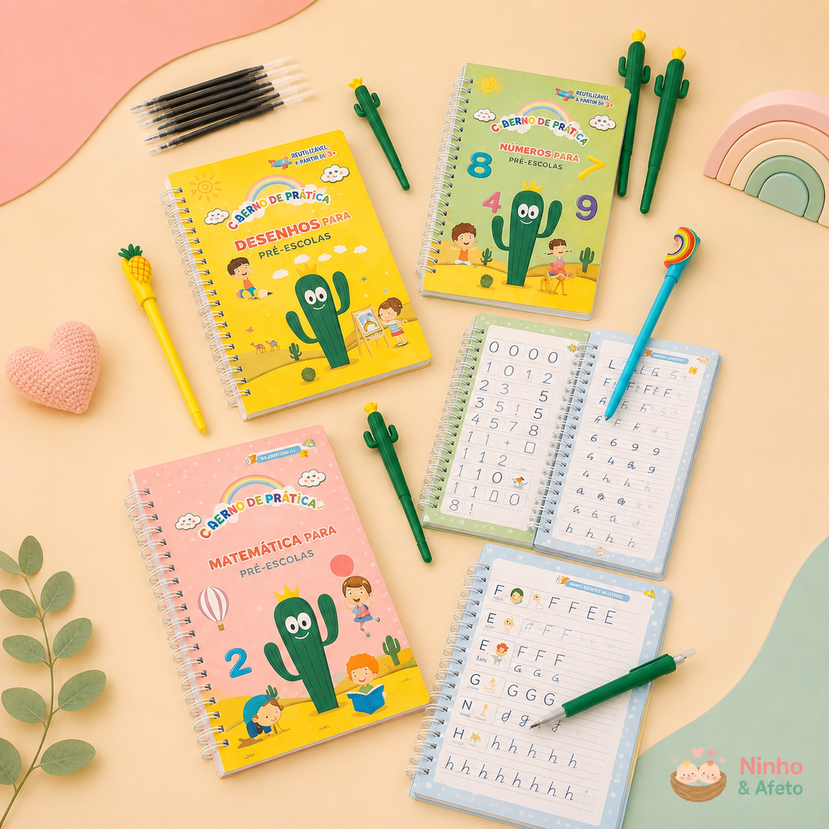Kit Educativo de Caligrafia Reutilizável MagicBook™ | Aprenda Escrevendo e Brincando