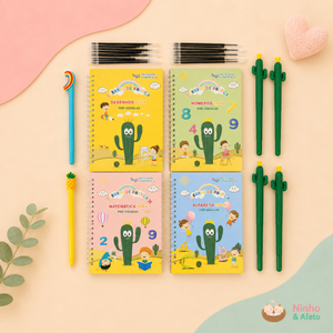 Kit Educativo de Caligrafia Reutilizável MagicBook™ | Aprenda Escrevendo e Brincando