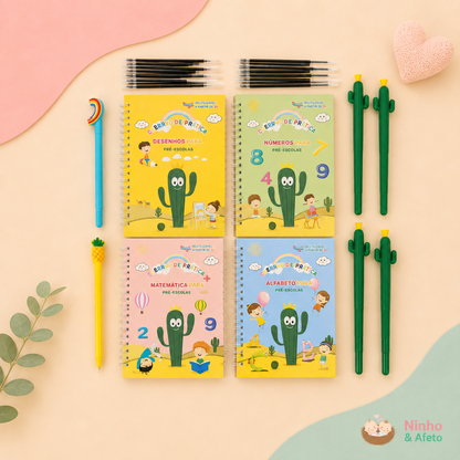 Kit Educativo de Caligrafia Reutilizável MagicBook™ | Aprenda Escrevendo e Brincando