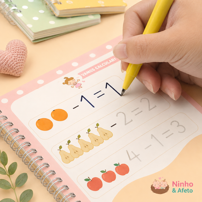 Kit Educativo de Caligrafia Reutilizável MagicBook™ | Aprenda Escrevendo e Brincando