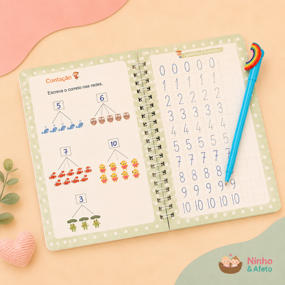 Kit Educativo de Caligrafia Reutilizável MagicBook™ | Aprenda Escrevendo e Brincando