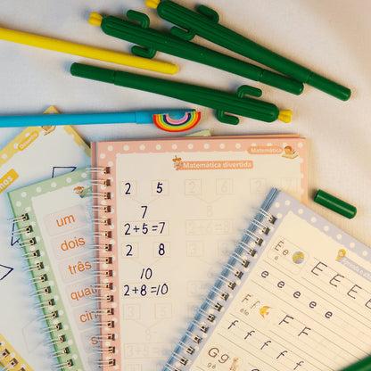 Kit Educativo de Caligrafia Reutilizável MagicBook™ | Aprenda Escrevendo e Brincando
